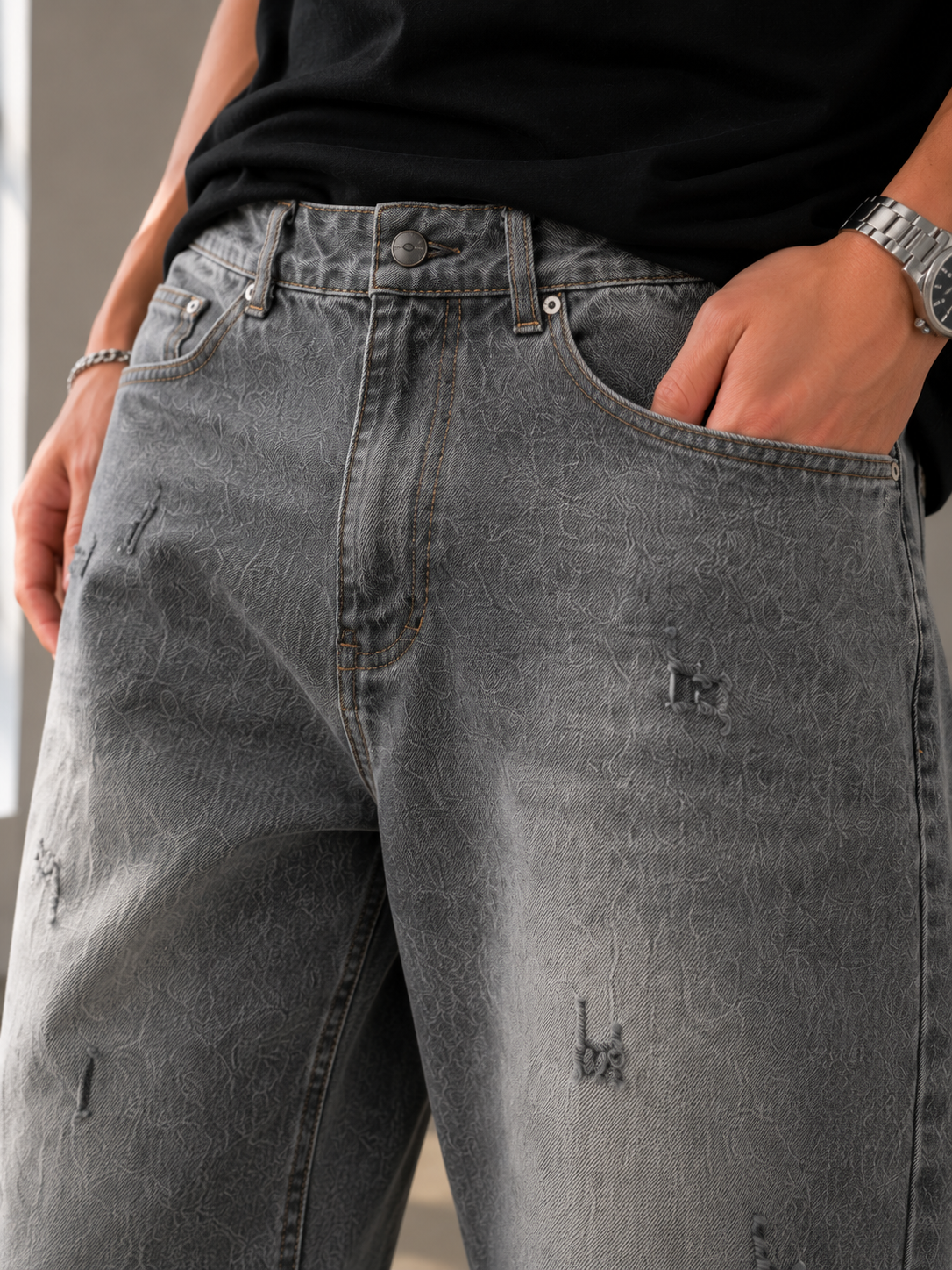 Distressed Faded Wash Ripped Unisex Jeans – Size 30 | Vintage Streetwear Denim Pants