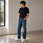 Straight Fit Gothic Pattern Unisex Jeans – Size 34 | Artistic Streetwear Denim Pants