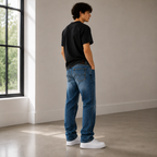 Straight Fit Gothic Pattern Unisex Jeans – Size 34 | Artistic Streetwear Denim Pants