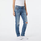 Women's Light Blue Knee Cut Distressed Denim Jeans | Slim Fit Stretch Jeans