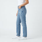 Women's Light Blue Straight Fit Distressed Denim Jeans | Size 28