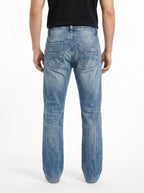Straight Fit Torn Gothic Pattern Unisex Jeans – Size 28 | Distressed Streetwear Denim
