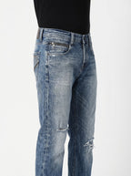 Straight Fit Torn Gothic Pattern Unisex Jeans – Size 28 | Distressed Streetwear Denim