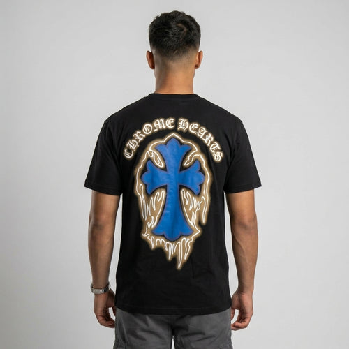 Bold Gothic Streetwear Tee with Cross Graphic